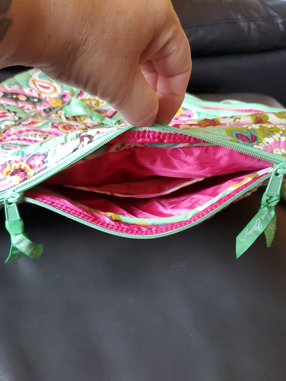 Vera Bradley Green Pink Paisley Tutti Frutti Quilted Sling Tennis Backpack NWT - Picture 15 of 15